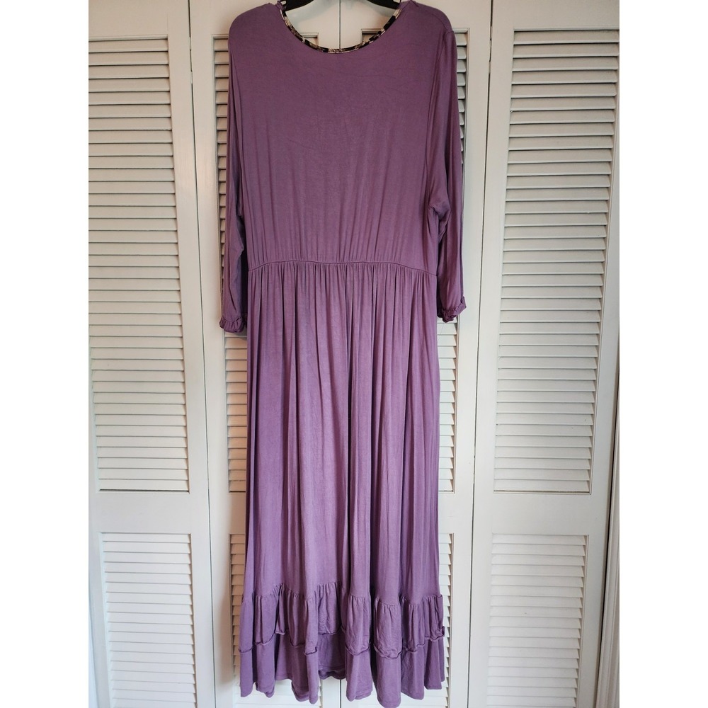 Celeste 3XL Lavender Ruffle Trim Tiered Midi Dress Modest Boho Cottagecore Knit - Picture 7 of 8